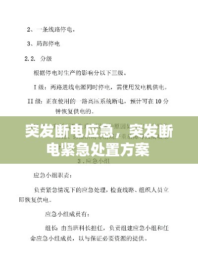 突发断电应急，突发断电紧急处置方案 